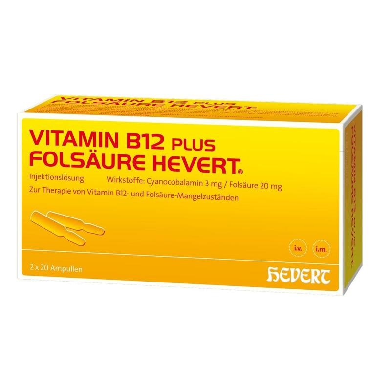 VITAMIN B12 PLUS Folsäure Hevert a 2 ml Ampullen