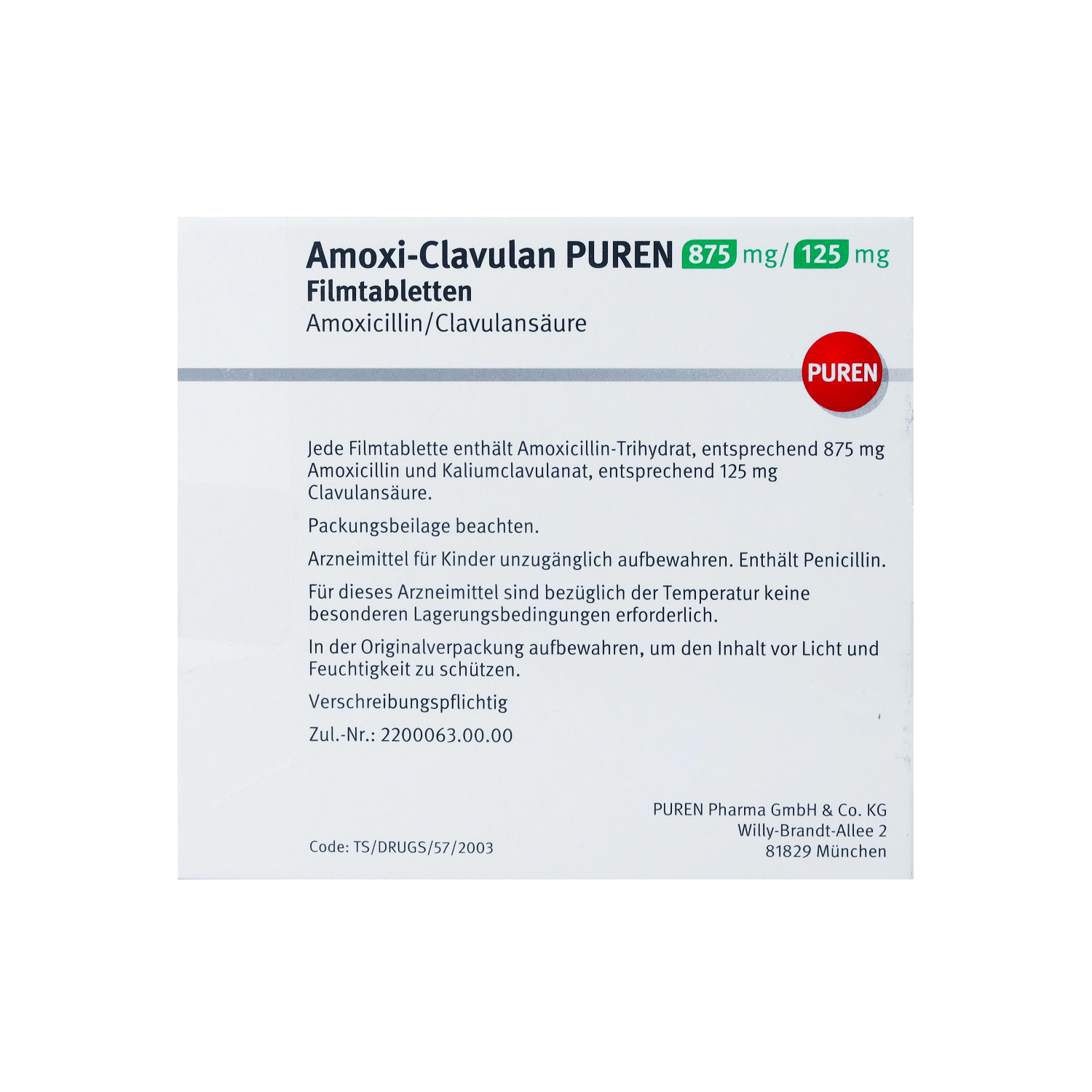 AMOXI-CLAVULAN PUREN 875 mg/125 mg Filmtabletten